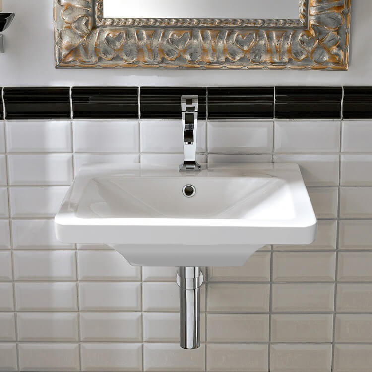 Rectangular White Ceramic Wall-Mounted or Vessel Sink