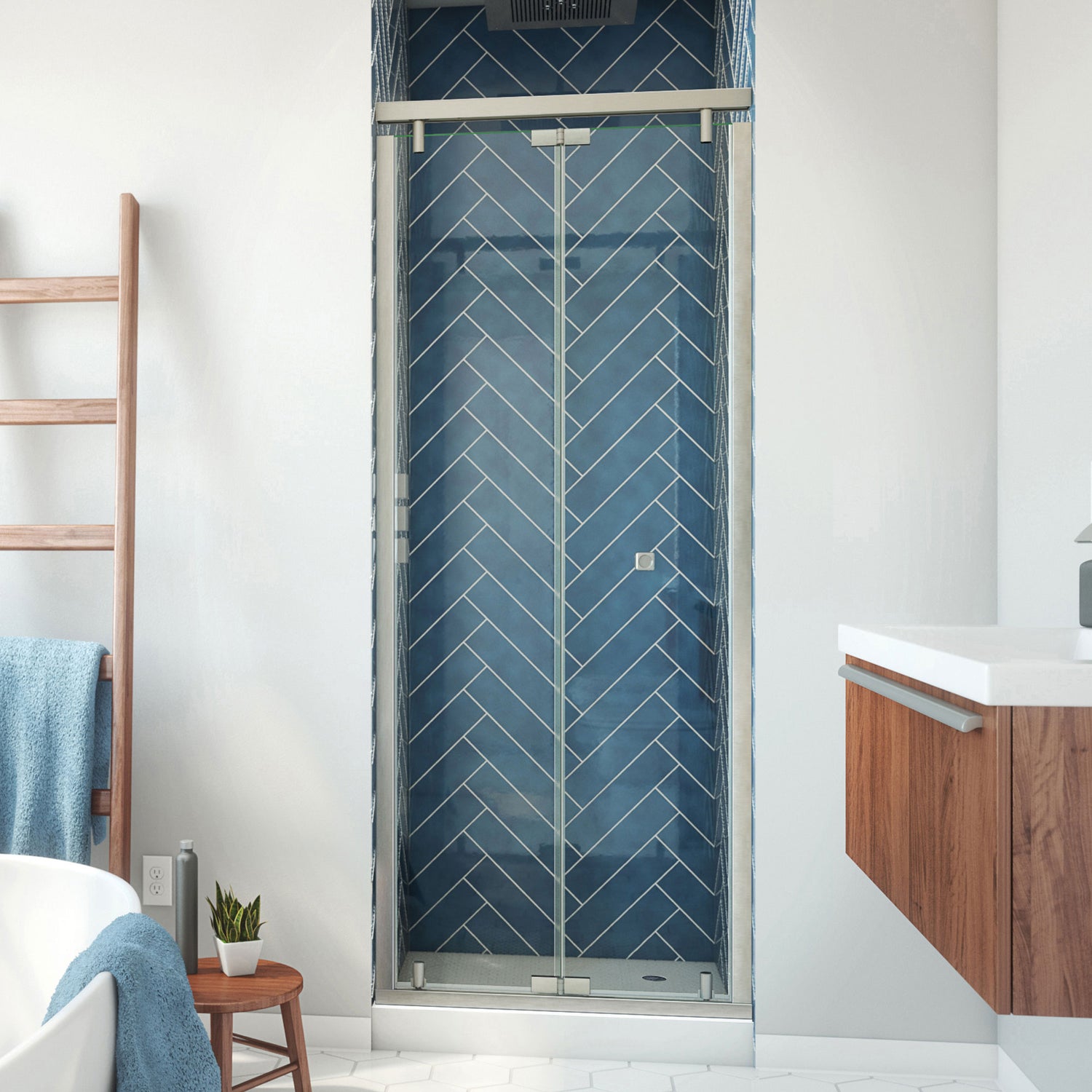 DreamLine Butterfly-S 30-31 1/2 in. W x 74 in. H Semi-Frameless Sliding Bi-Fold Shower Door in Brushed Nickel