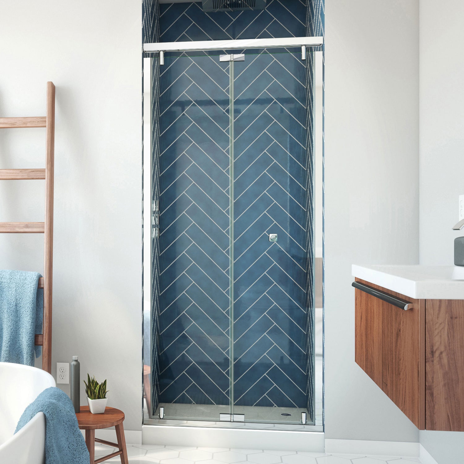 DreamLine Butterfly-S 34-35 1/2 in. W x 74 in. H Semi-Frameless Sliding Bi-Fold Shower Door in Chrome