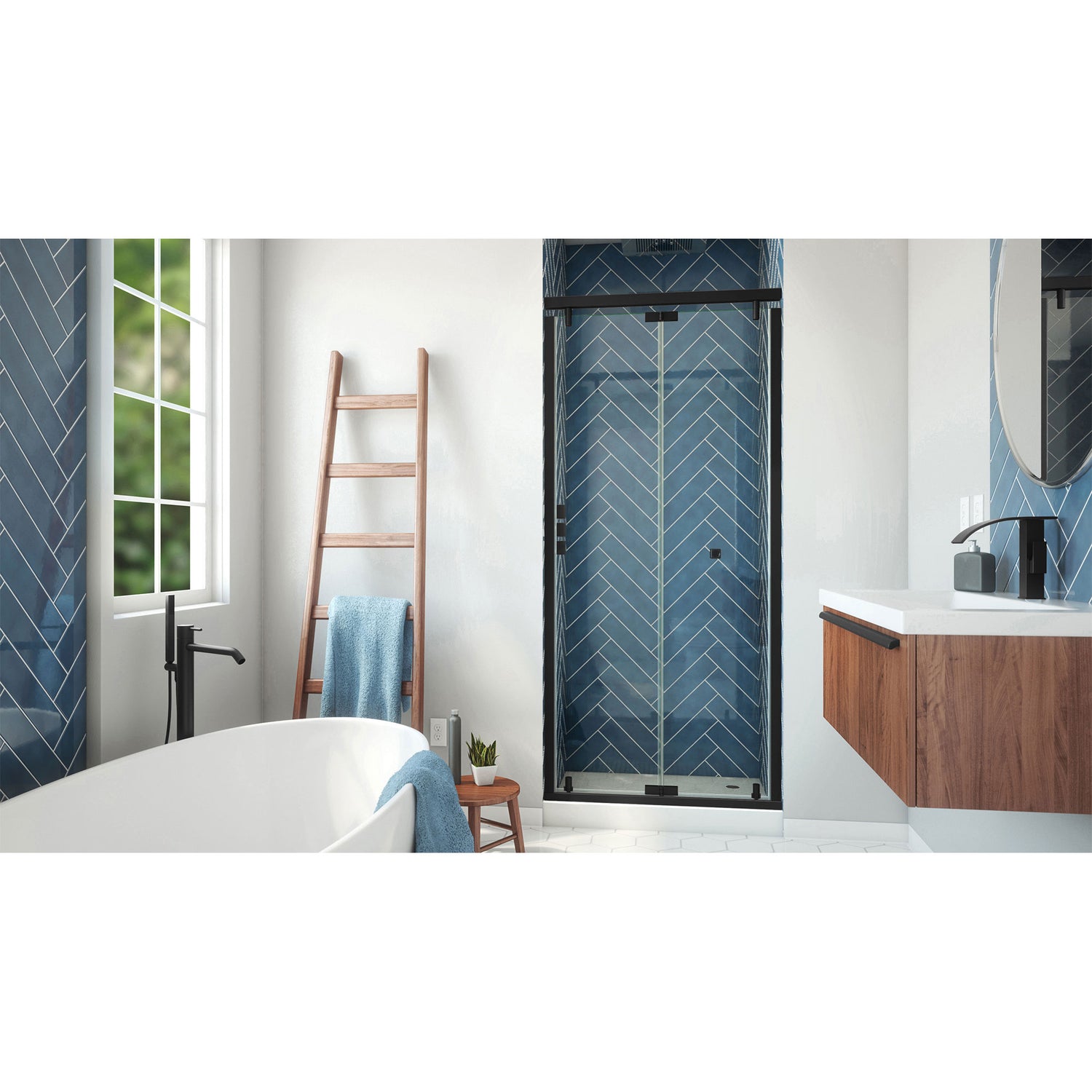 DreamLine Butterfly-S 34-35 1/2 in. W x 74 in. H Semi-Frameless Sliding Bi-Fold Shower Door in Satin Black