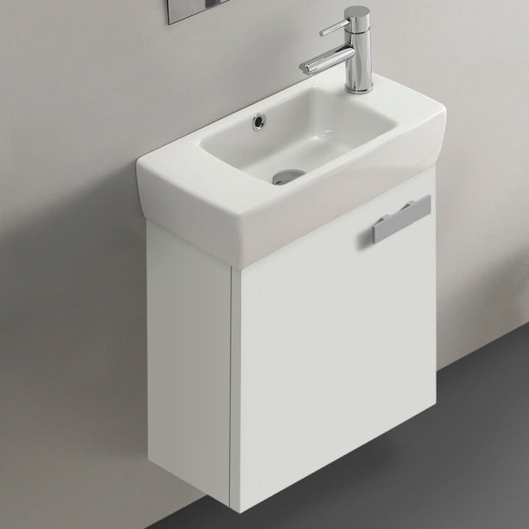 Small Bathroom Vanity, Wall Mounted, 20", Glossy White