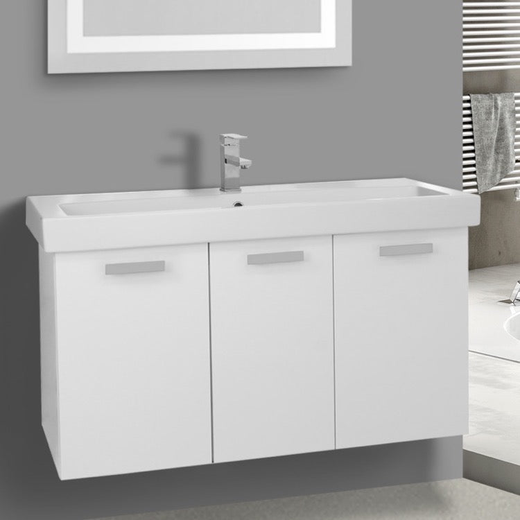 Floating Bathroom Vanity, Modern, 41", Glossy White