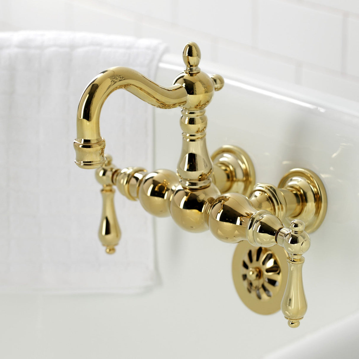 Heritage CA1001T2 Two-Handle 2-Hole Wall Mount Clawfoot Tub Faucet, Polished Brass