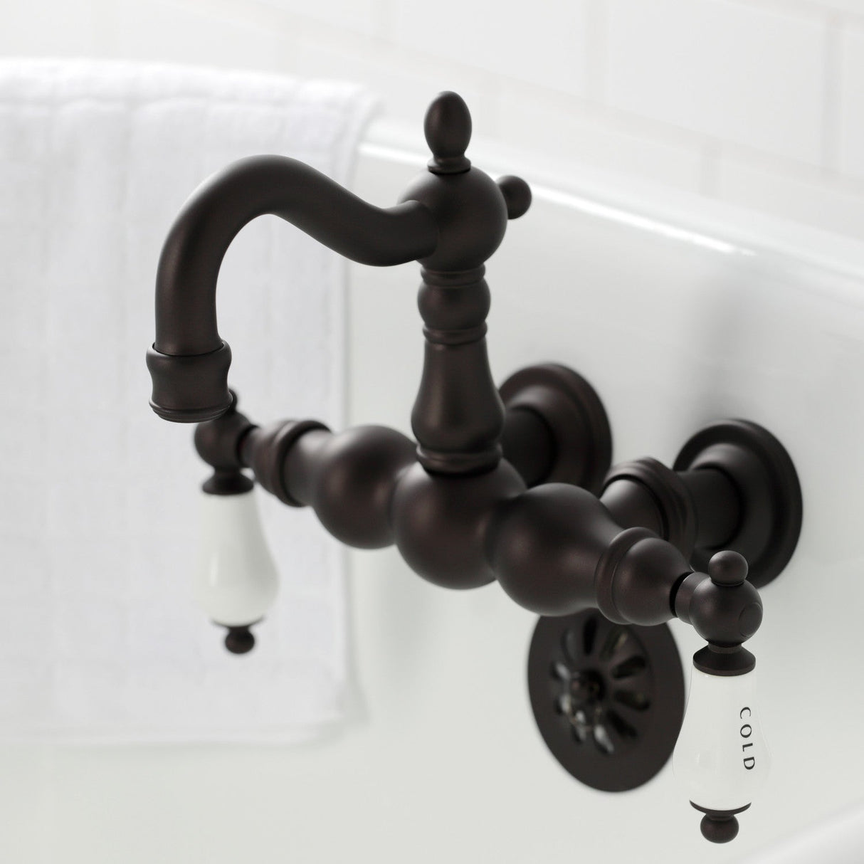 Heritage CA1003T5 Two-Handle 2-Hole Wall Mount Clawfoot Tub Faucet, Oil Rubbed Bronze