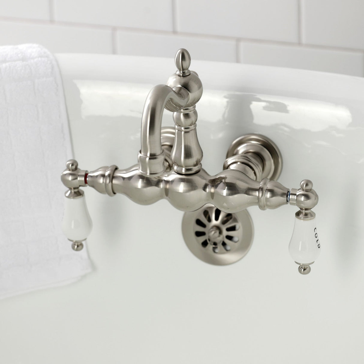 Heritage CA1003T8 Two-Handle 2-Hole Wall Mount Clawfoot Tub Faucet, Brushed Nickel