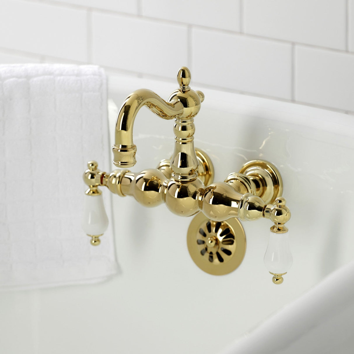 Heritage CA1005T2 Two-Handle 2-Hole Wall Mount Clawfoot Tub Faucet, Polished Brass