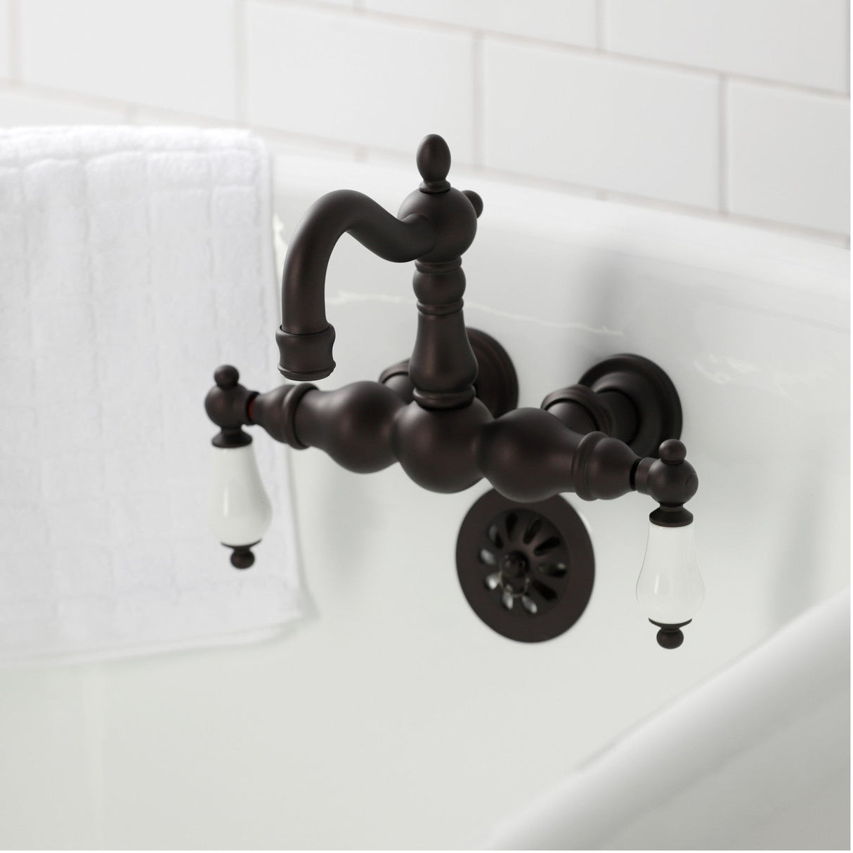 Heritage CA1005T5 Two-Handle 2-Hole Wall Mount Clawfoot Tub Faucet, Oil Rubbed Bronze