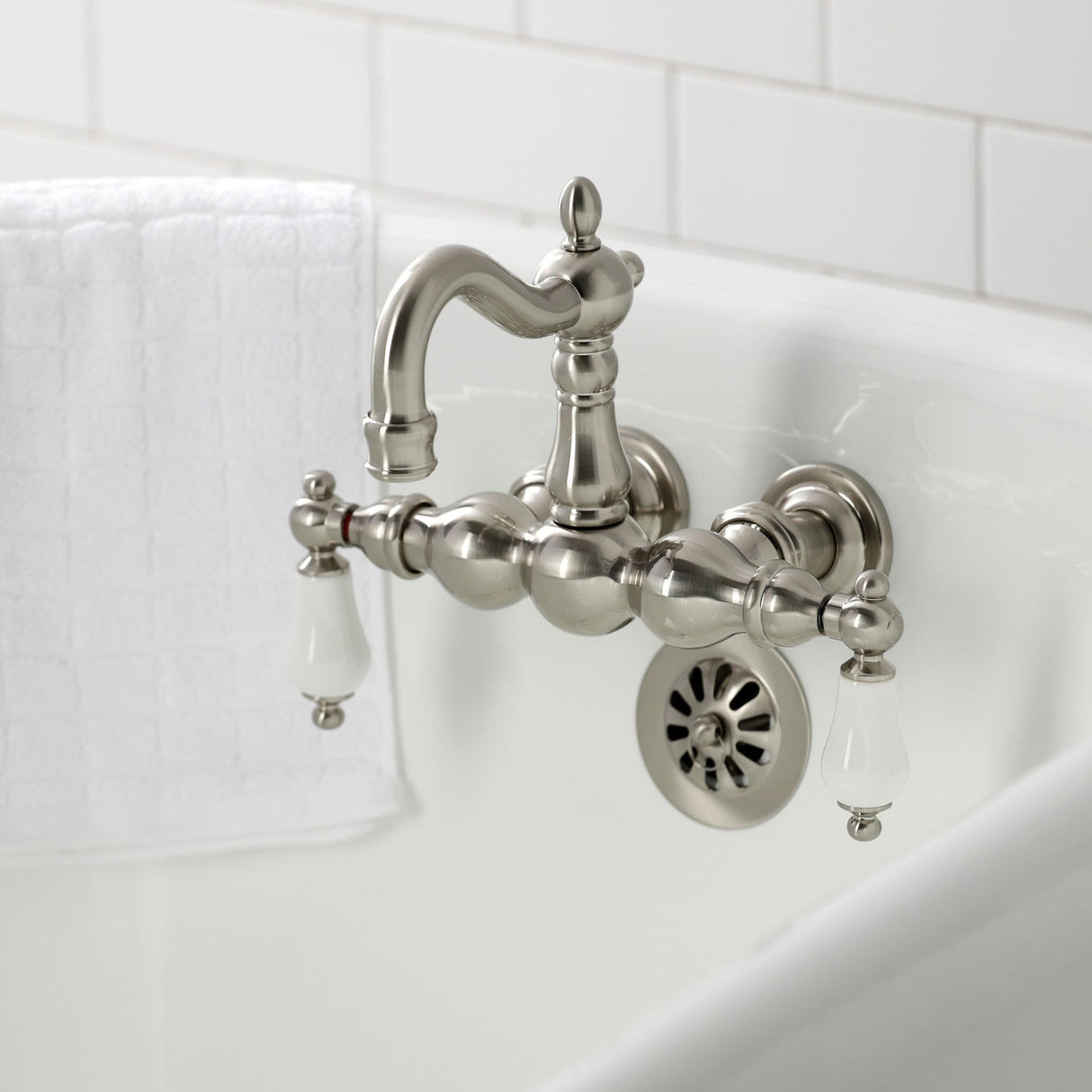 Heritage CA1005T8 Two-Handle 2-Hole Wall Mount Clawfoot Tub Faucet, Brushed Nickel