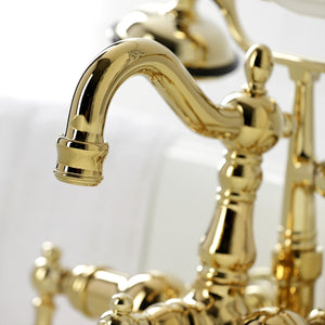 Heritage CA1007T2 Three-Handle 2-Hole Wall Mount Clawfoot Tub Faucet with Hand Shower, Polished Brass
