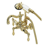 Heritage CA1007T2 Three-Handle 2-Hole Wall Mount Clawfoot Tub Faucet with Hand Shower, Polished Brass