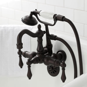 Heritage CA1007T5 Three-Handle 2-Hole Wall Mount Clawfoot Tub Faucet with Hand Shower, Oil Rubbed Bronze