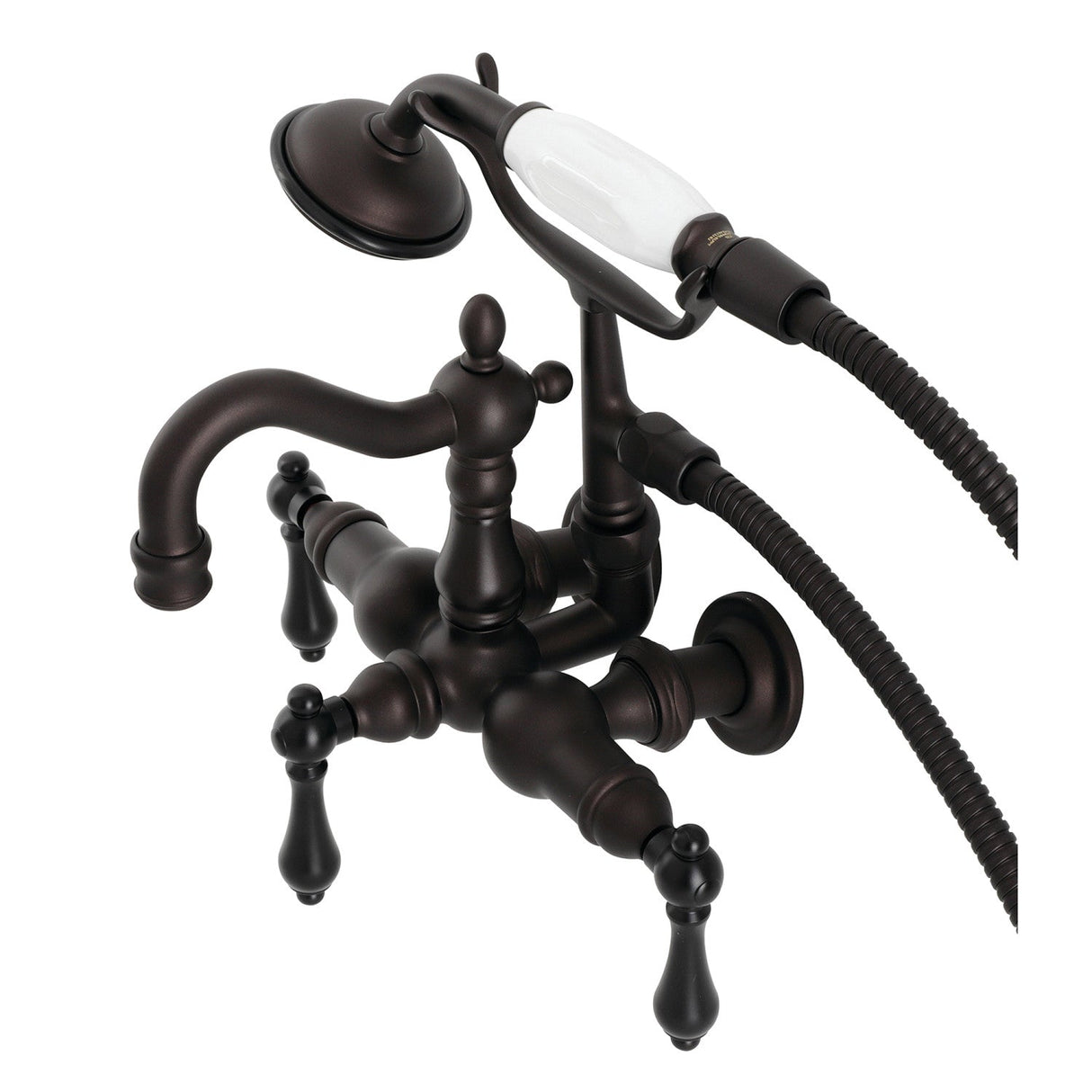 Heritage CA1007T5 Three-Handle 2-Hole Wall Mount Clawfoot Tub Faucet with Hand Shower, Oil Rubbed Bronze