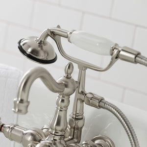 Heritage CA1007T8 Three-Handle 2-Hole Wall Mount Clawfoot Tub Faucet with Hand Shower, Brushed Nickel