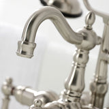 Heritage CA1007T8 Three-Handle 2-Hole Wall Mount Clawfoot Tub Faucet with Hand Shower, Brushed Nickel