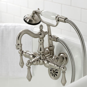 Heritage CA1007T8 Three-Handle 2-Hole Wall Mount Clawfoot Tub Faucet with Hand Shower, Brushed Nickel