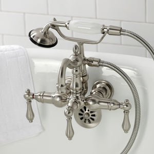 Heritage CA1007T8 Three-Handle 2-Hole Wall Mount Clawfoot Tub Faucet with Hand Shower, Brushed Nickel