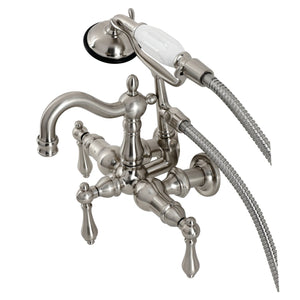 Heritage CA1007T8 Three-Handle 2-Hole Wall Mount Clawfoot Tub Faucet with Hand Shower, Brushed Nickel