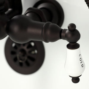 Heritage CA1009T5 Three-Handle 2-Hole Wall Mount Clawfoot Tub Faucet with Hand Shower, Oil Rubbed Bronze