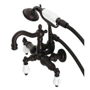 Heritage CA1009T5 Three-Handle 2-Hole Wall Mount Clawfoot Tub Faucet with Hand Shower, Oil Rubbed Bronze