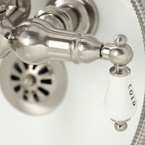 Heritage CA1009T8 Three-Handle 2-Hole Wall Mount Clawfoot Tub Faucet with Hand Shower, Brushed Nickel