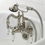 Heritage CA1009T8 Three-Handle 2-Hole Wall Mount Clawfoot Tub Faucet with Hand Shower, Brushed Nickel