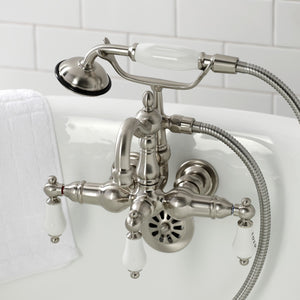 Heritage CA1009T8 Three-Handle 2-Hole Wall Mount Clawfoot Tub Faucet with Hand Shower, Brushed Nickel