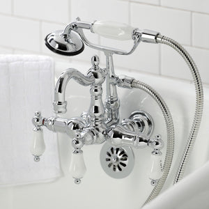 Heritage CA1010T1 Three-Handle 2-Hole Wall Mount Clawfoot Tub Faucet with Hand Shower, Polished Chrome