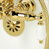 Heritage CA1011T2 Three-Handle 2-Hole Wall Mount Clawfoot Tub Faucet with Hand Shower, Polished Brass
