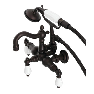 Heritage CA1011T5 Three-Handle 2-Hole Wall Mount Clawfoot Tub Faucet with Hand Shower, Oil Rubbed Bronze