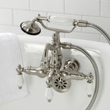 Heritage CA1011T8 Three-Handle 2-Hole Wall Mount Clawfoot Tub Faucet with Hand Shower, Brushed Nickel