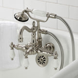 Heritage CA1011T8 Three-Handle 2-Hole Wall Mount Clawfoot Tub Faucet with Hand Shower, Brushed Nickel