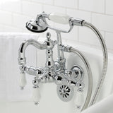 Heritage CA1012T1 Three-Handle 2-Hole Wall Mount Clawfoot Tub Faucet with Hand Shower, Polished Chrome