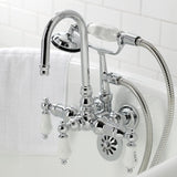 Vintage CA10T1 Three-Handle 2-Hole Wall Mount Clawfoot Tub Faucet with Hand Shower, Polished Chrome