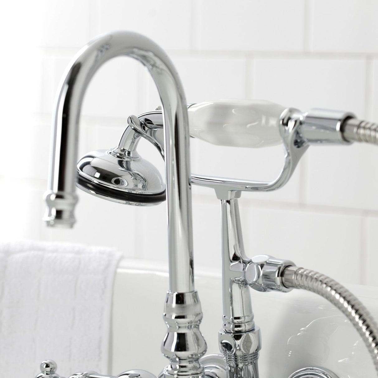 Vintage CA10T1 Three-Handle 2-Hole Wall Mount Clawfoot Tub Faucet with Hand Shower, Polished Chrome