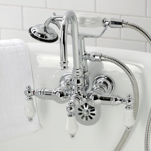 Vintage CA10T1 Three-Handle 2-Hole Wall Mount Clawfoot Tub Faucet with Hand Shower, Polished Chrome