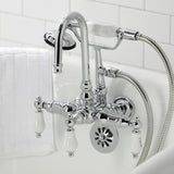 Vintage CA10T1 Three-Handle 2-Hole Wall Mount Clawfoot Tub Faucet with Hand Shower, Polished Chrome