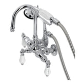 Vintage CA10T1 Three-Handle 2-Hole Wall Mount Clawfoot Tub Faucet with Hand Shower, Polished Chrome