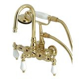 Vintage CA11T2 Three-Handle 2-Hole Wall Mount Clawfoot Tub Faucet with Hand Shower, Polished Brass