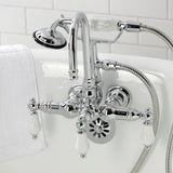 Vintage CA12T1 Three-Handle 2-Hole Wall Mount Clawfoot Tub Faucet with Hand Shower, Polished Chrome