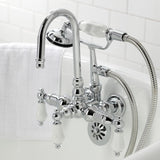 Vintage CA12T1 Three-Handle 2-Hole Wall Mount Clawfoot Tub Faucet with Hand Shower, Polished Chrome