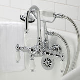 Vintage CA12T1 Three-Handle 2-Hole Wall Mount Clawfoot Tub Faucet with Hand Shower, Polished Chrome