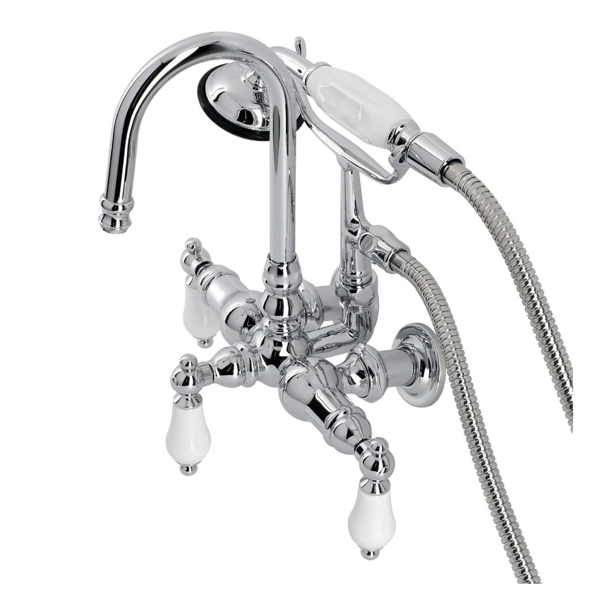 Vintage CA12T1 Three-Handle 2-Hole Wall Mount Clawfoot Tub Faucet with Hand Shower, Polished Chrome