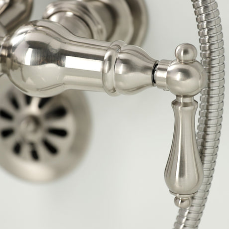 Vintage CA19T8 Three-Handle 2-Hole Wall Mount Clawfoot Tub Faucet with Hand Shower, Brushed Nickel