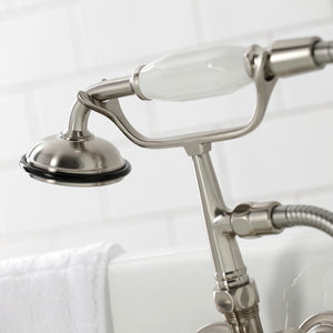Vintage CA19T8 Three-Handle 2-Hole Wall Mount Clawfoot Tub Faucet with Hand Shower, Brushed Nickel