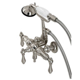 Vintage CA19T8 Three-Handle 2-Hole Wall Mount Clawfoot Tub Faucet with Hand Shower, Brushed Nickel