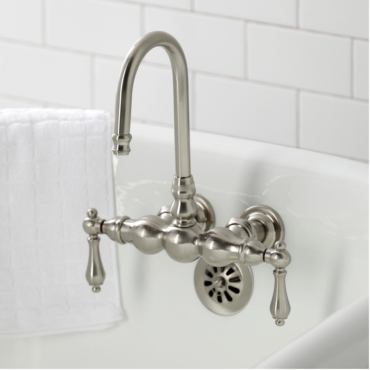 Vintage CA1T8 Two-Handle 2-Hole Wall Mount Clawfoot Tub Faucet, Brushed Nickel