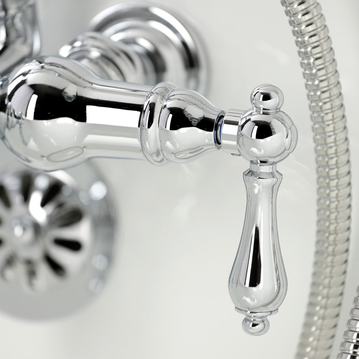 Vintage CA20T1 Three-Handle 2-Hole Wall Mount Clawfoot Tub Faucet with Hand Shower, Polished Chrome