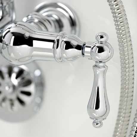 Vintage CA20T1 Three-Handle 2-Hole Wall Mount Clawfoot Tub Faucet with Hand Shower, Polished Chrome