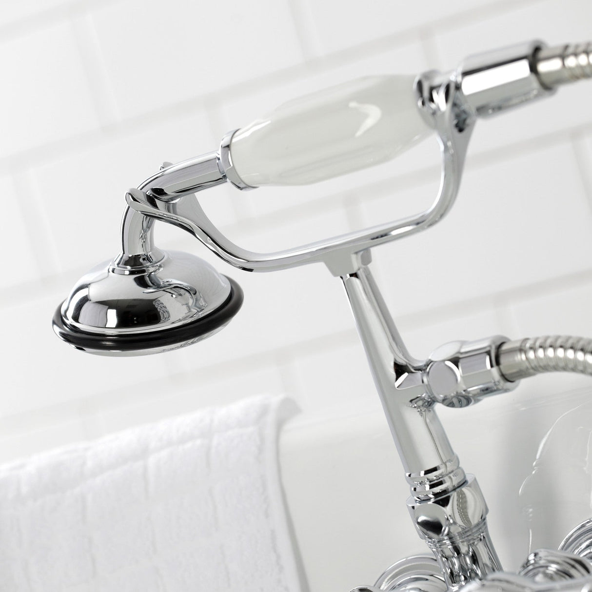 Vintage CA20T1 Three-Handle 2-Hole Wall Mount Clawfoot Tub Faucet with Hand Shower, Polished Chrome