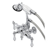 Vintage CA20T1 Three-Handle 2-Hole Wall Mount Clawfoot Tub Faucet with Hand Shower, Polished Chrome